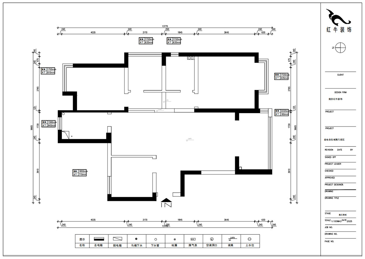 朱明琪｜金地自在城8街区5-1-501-111㎡-中古风｜3室1厅2卫｜老房装修｜定制家｜全包15万｜00_01原始结构图